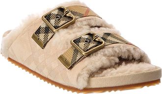Burberry Check Suede & Shearling Sandal