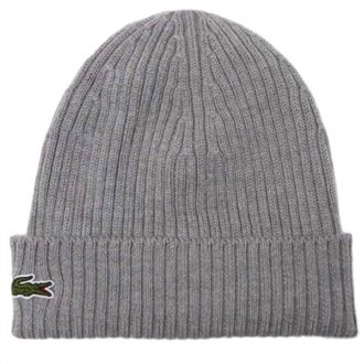 Lacoste Unisex - Ribbed Wool Beanie In Grey Chine