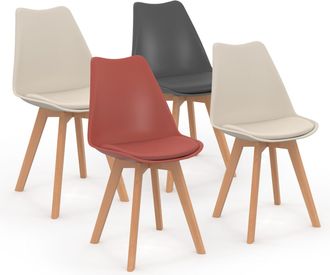 IDMarket Set Di 4 Sedie Scandinave Sara Colore Misto Grigio Scuro, Terracotta, Beige X2