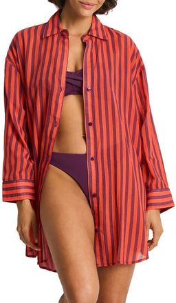 Sea Level Australia Vacay Cruise Cover-Up Shirt in Spice Red at Nordstrom, Size X-Small