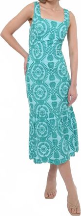 Adelyn Rae Rose Cotton Eyelet Embroidered Midi Dress In Blue/green