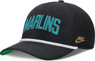 Nike Florida Marlins Rise Nike Mens MLB Adjustable Hat in Black | NB4508ZEMMB-D8K