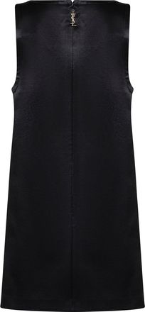 Saint Laurent Womens Sheath Mini Dress Cassandre Black Satin Viscose