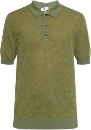 Etro Gebreid katoenen poloshirt met bloemen paisley motief - Heren - Polos - Groen - L - Katoen - Tops