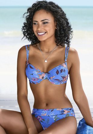 s.Oliver B&uuml;gel-Bikini-Top S.OLIVER Maya, Damen, Gr. 36, Cup E, blau (blau, bedruckt), Polyamid, floral, Bikini-Oberteile B&uuml;gel-Bikini-Top, mit Doppeltr&auml;gern un