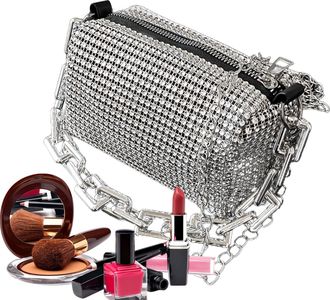 Generic Sparkly Evening Bag - Small Square, Full Crystal Rhinestone, Chic Handbag, Elegant Chain Strap, Shiny Decorative Longtail Design | purse for women eve