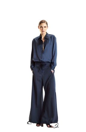 Cynthia Rowley Silk Button Up Shirt in Navy at Nordstrom, Size X-Small