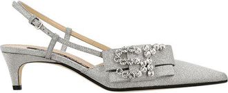 Sergio Rossi Silver glitter & crystal slingback heeled pumps Size 40