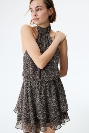 H&M Chiffon halterneck dress in Dark Gray/floral at Nordstrom, Size Xx-Large