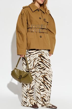Ganni Short Trench Coat With Straps, Womens, Brown