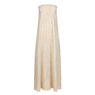Liu Jo Lange jurk met borduursel - Dames - Maxi kleedjes - Beige - L - Katoen - Kleedjes