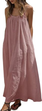 Generic Spaghetti Backless Dresses for Women Summer Solid Color Strap Maxi Dresses Casual Sleeveless Flowy Beach Dress Pink
