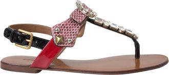 Dolce & Gabbana Womens Embellished Thong Sandals - Tan Leather - Size EU 38