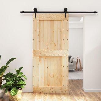 Berkfield Home Sliding Door with Hardware Set 95x210 cm Solid Wood Pine in Brown