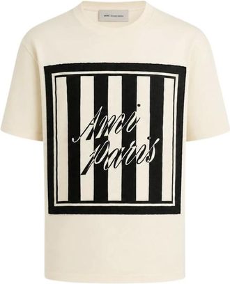 Ami Boxy Fit Short-Sleeve T-shirt with Sewn Scarf - male - Ami Paris - T-Shirts - Beige - L - Tops