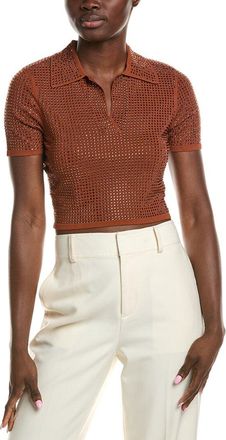 Sandro Rhinestone Crop Polo Shirt