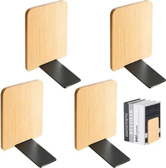 OEM Sujetalibros De Madera Maciza De Haya - Juego De 4 (17 X 12 X 10,5 Cm) - Dise&ntilde;o Compacto Para Estanter&iacute;as, Escritorios O Aulas