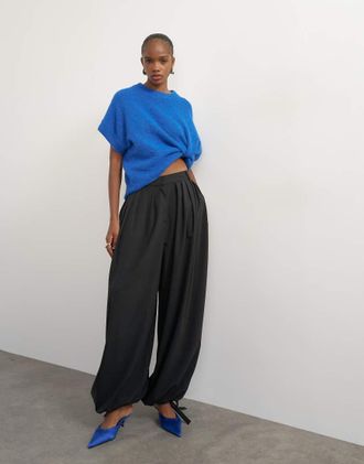 Topshop pantaloni balloon a pieghe neri-Nero