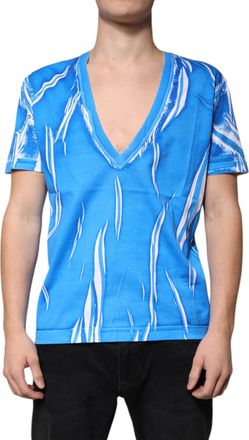 Dolce & Gabbana Blue Cotton V-neck Short Sleeves Mens T-shirt