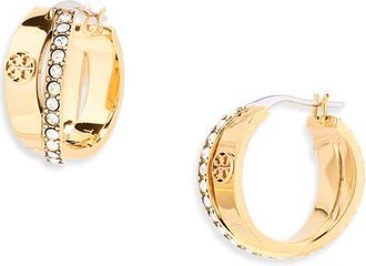 Tory Burch Icon Pav&eacute; Double Hoop Earrings in Tory Gold/crystal at Nordstrom