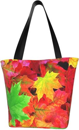 AOOEDM Tote Bag Colorful Autumn Leaves Shopping Bags Small Reusable Market Bag Beach Tote Bags Travel Totes
