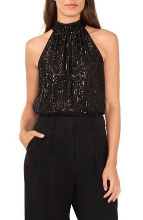 Halogen Halter Neck Sequin Top in Rich Black 060 at Nordstrom Rack, Size X-Large