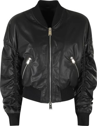 Dondup Oversized Nappa Leren Bomberjack - Dames - Bomber jackets - Zwart - S - Leer - Jassen