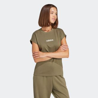adidas T-Shirt ADIDAS SPORTSWEAR ESSENTIALS LINEAR COTTON, Damen, Gr. XS, gr&uuml;n (olive strata, wei&szlig;), Obermaterial: 100% Baumwolle, normal, Rundhals, Shirts T