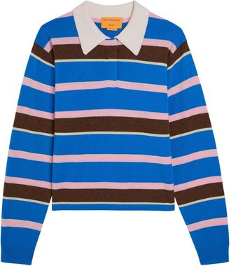 Guest In Residence Cropped Stripe Rugby Cashmere Polo Shirt - Blue - S (UK8-10 / S)