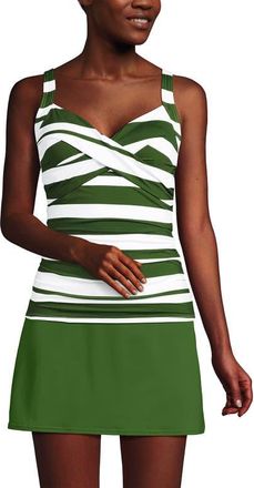 Lands End Wrap Underwire Tankini Top Swimsuit in White/fusion Green Stripes at Nordstrom, Size 18