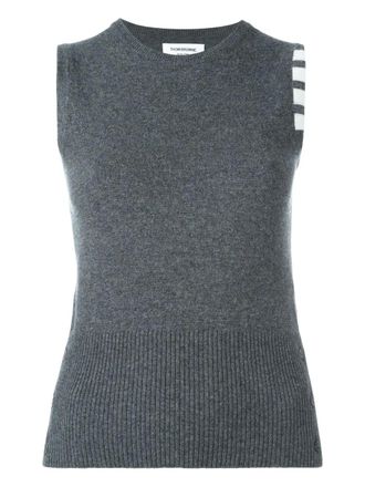 Thom Browne Sleeveless Crewneck Shell Top With 4-Bar Stripe In Dark Grey Cashmere - Grijs