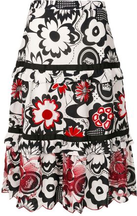 Amir Slama floral-print tiered skirt - women - Viscose/Linen/Flax - M - Black