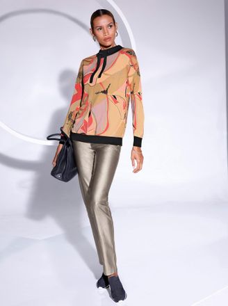 Cr&eacute;ation L Strickpullover CREATION L Modal-Baumwoll-Pullover, Damen, Gr. 36, beige (beige, apricot, bedruckt), 50% Baumwolle, 50% Modal, bedruckt, gemustert, meh