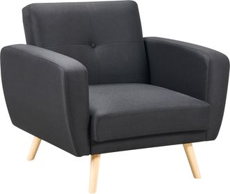 Beliani Sill&oacute;n Negro Tejido Copetudo Respaldo Ajustable Patas De Madera Retro Comedor Florli
