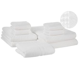 Beliani Conjunto De 9 Toallas De Ba&ntilde;o Y Alfombrilla De Ba&ntilde;o De Algod&oacute;n Blanco Zero Twist Areora