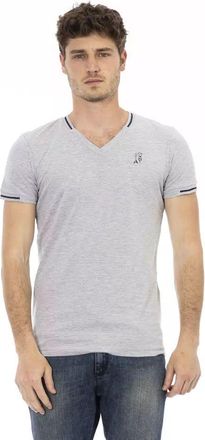 Trussardi Mens Vneck Tshirt Tr22893 - Light Grey Cotton - Size X-Large