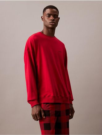 Calvin Klein Mens Icon Cotton Stretch Holiday Sweatshirt - Red - XL