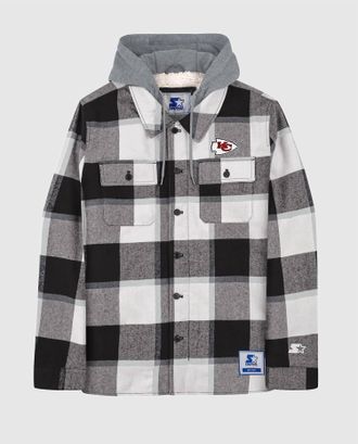 Starter Mens Kansas City Chiefs The Big Joe Sherpa Lined Plaid Jacket In Black