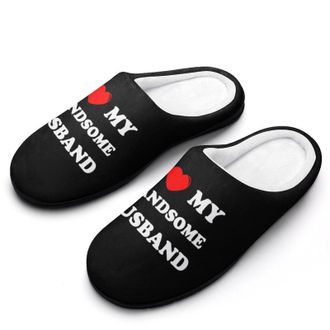 Generic I Love My Handsome Husband Funny Mens Slippers Cotton Warm House Shoes Memory Foam Sandals Print Size 7-14