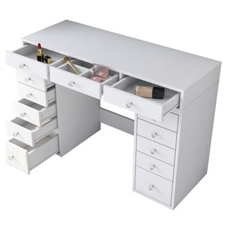 Dmora Toilette Tirol, Tocador Con Espejo Incluido, 13 Cajones, Estructura Transparente, 120x45x82h Cm Blanco
