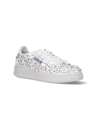 Autry Flower-Appliqu&eacute; Patent Leather Sneaker - White
