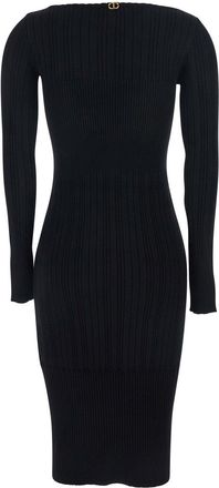 Twinset Womens Black Long Dress With Boat Neck Viscose