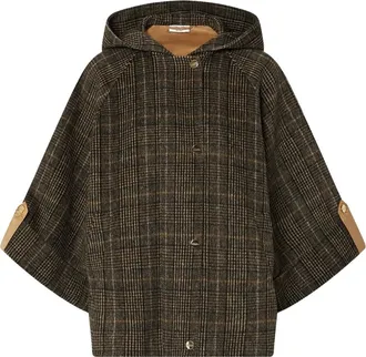 Liu Jo Mantella con cappuccio in misto lana a quadri - - Jackets - Donna - Marrone - S