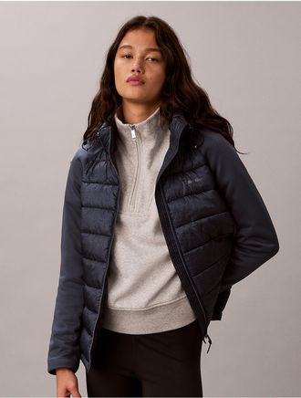 Calvin Klein Womens Mixed Media Puffer Jacket - Blue - XS