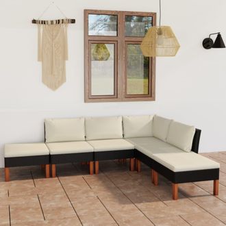 vidaXL Set De Muebles De Jard&iacute;n 6 Pzas Y Cojines Rat&aacute;n Sint&eacute;tico Negro Vidaxl