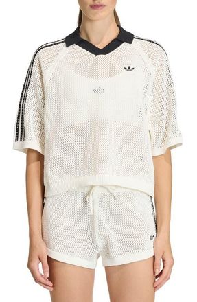 adidas Originals Open Stitch Polo Sweater in Off White at Nordstrom, Size Small