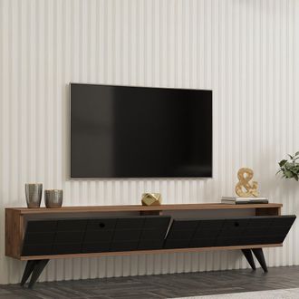 Dmora Mueble Para Tv Tresana, 2 Puertas, Apertura Abatible, 2 Compartimentos, 160x25x35h Cm Negro Antracita
