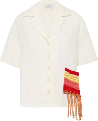 Laneus Shirts, female, Beige, Size: XS Crochet Crop Shirt