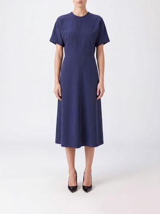 Victoria Beckham Eleanor A-Line Midi Dress in Stretch Viscose with Crew Neck