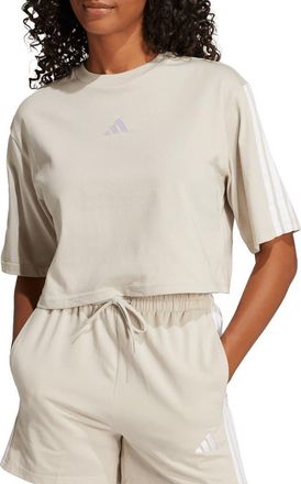 adidas 3-Stripes Cropped Cotton T-Shirt in Wonder Alumina/White at Nordstrom Rack, Size Medium